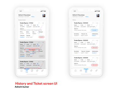History And Ticket Screens Ui Design
