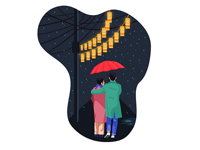 Couple In The Rain illustration movie vector