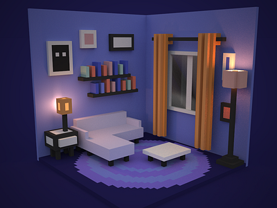 Living Room (Final Colored Version) 3d illustration isometric livingroom magicavoxel voxel voxelart