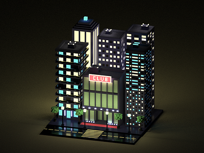 Night City 3d buildings city club club night illustration isometric magicavoxel voxel voxelart