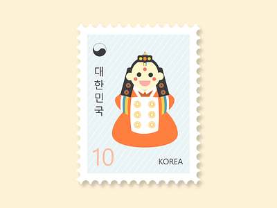 Stamp Korea - Toddler in Hanbok - Weekly Warm-Up characterdesign dress dribbbleweeklywarmup flatdesign hanbok korea stamp toddler travel vector weeklywarmup 한국 한복
