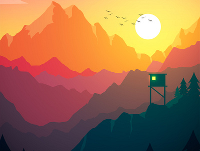 Deep in the Sunset digitalart flatdesign hiking illustration landscape mountains nature sunset vector vibrant
