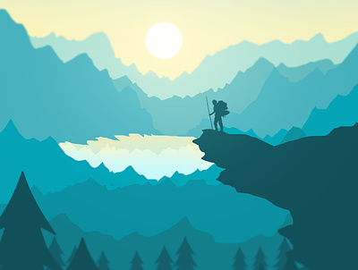 Alone in the mountains digital art illustration landscape nature silhouette