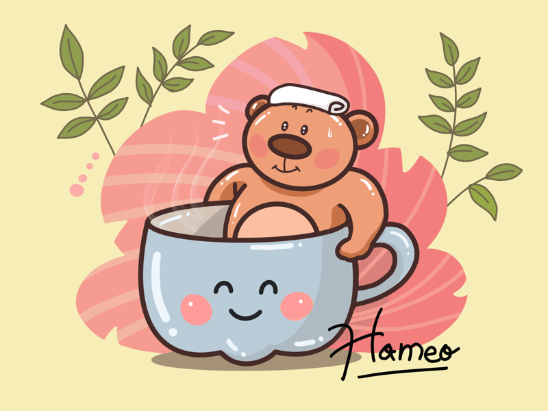 Cute summer bear doodle art illustrator