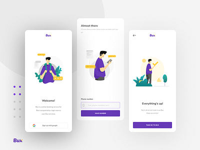 Bux: Bus Exchange - Login app booking clean design layout mobile app ui user inteface