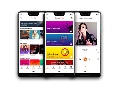 Google Play Music Redesign android app android app design android app development app dashboard app design design google play music icon illustration ios app design logo material design material design 2 minimal mobile typography ui ux vector