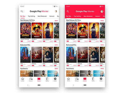 Google Play Movies Store app Redesign with material design 2 android android app android app design android app development app app concept app dashboard app design app development design google apps icon illustration material design material design 2 minimal mobile ui ux vector