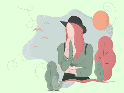 The Traveler From Nowhere flat girl hat illustration landscape minimalist nowhere traveler