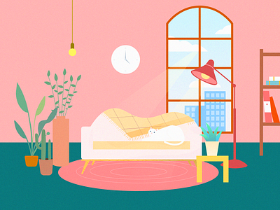 Home cat home illustration pink ui