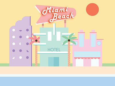 Miami Beach 2d 2d art building design florida hotel icon illustration miami miami beach ocean drive palm tree pastels sobe soflo south beach vector
