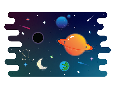 outta this world 2d app black hole brand branding constellation cute design icon illustration logo moon outer space planets space space art ui ux vector web