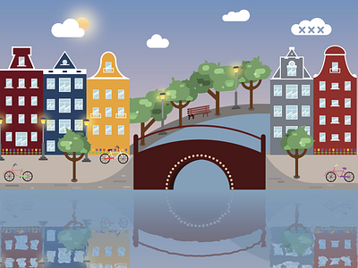 Amsterdam amsterdam architecture bike canals clouds design holland icon illustration lamps light netherlands reflection sky sun trees tulips watercolor xxx