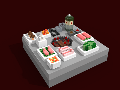 korean barbeque cube cubes design food glass icon illustration kbbq kimchi korean korean barbeque magicavoxel meat metal pixel voxel voxel art voxelart