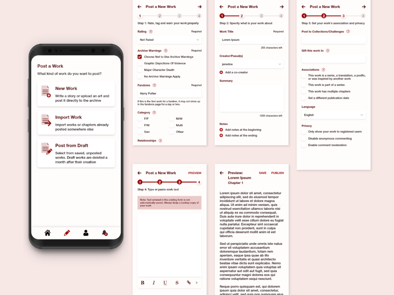 Archive of Our Own Mobile App Concept - Post a New Work by ...