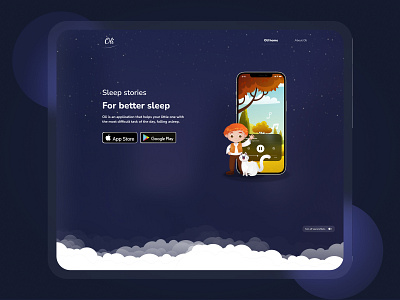 Sleep stories Oli android app app ios app landing page meditation app oli.si sleep stories app sleep stories landing page ui