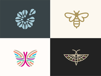 logo bug set A bee bug butterfly logo minimal