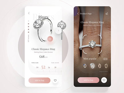 Pandora App - Ring Size & AR "Try on" 7ninjas animation app augmentedreality choosing size concept design e commerce grid interaction interface ios jewelry measure mobile motion pandora slider ui ux