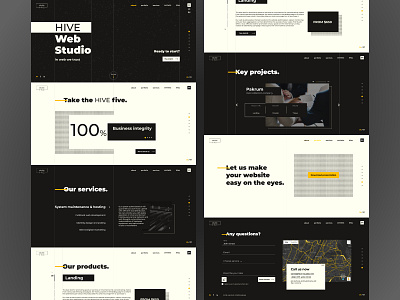 Main Page for Hive Studio angular black and white design figma full page scrolling hive landing page main page main screen minimal trendy design ui ux