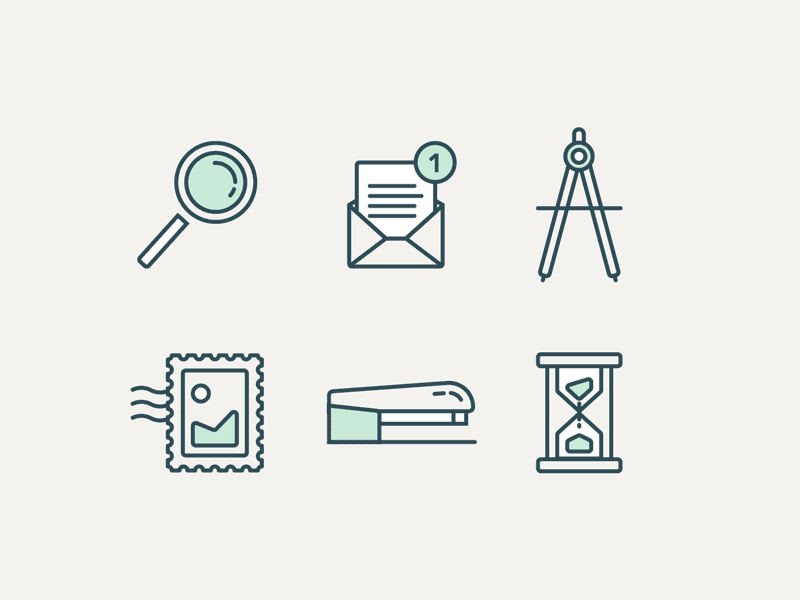 Office Icon Set In Motion compass email hannahboydstunisthebest hour glass icon set illustration line art magnifying glass stamp stapler vector