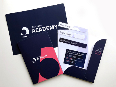 OAK'S LAB ACADEMY - Print Materials branding design folder logo merch minimal print design