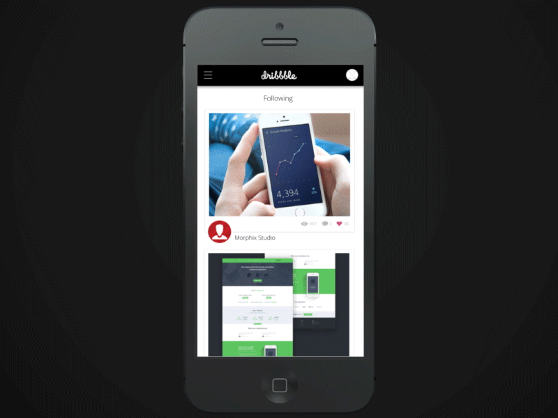 Dribbble App app app design app gif bounce dribbble gif iphone prototyping