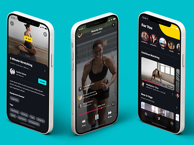 Fitness App P2 app apple feed fitness follow ios iphone player product design stories tabs video workout yoga youtube
