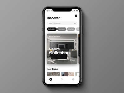 Decor cards clean decor design discover explore home ios iphone minimal modern modern app landing search simple