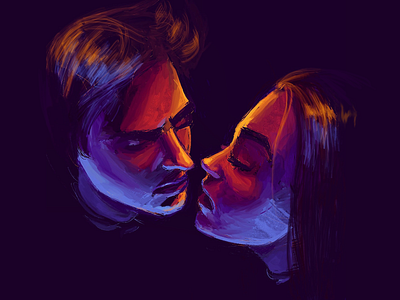 Tension art characters couple design digital digital painting digital portrait drawing faces head illustration ipad kiss lights love procreate