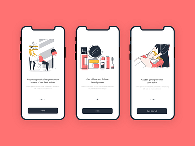 Multiple Salon On-boarding Screens design illustration ui ux