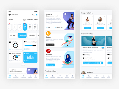 Fitness App app design app ui app ui ux branding design fitness fitness app gym app illustration meditation running typography ui vector