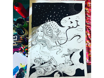 Sita art behance creative design doodle doodleart doodling drawing drawings illustration mythology painting sitar sketch