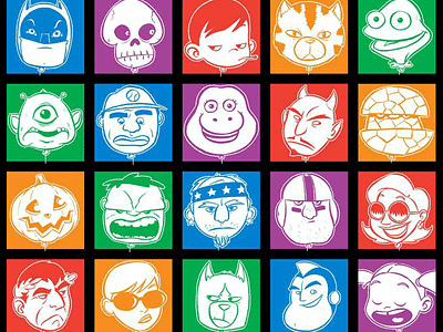 Character Grid balloons characters color faces grid heads