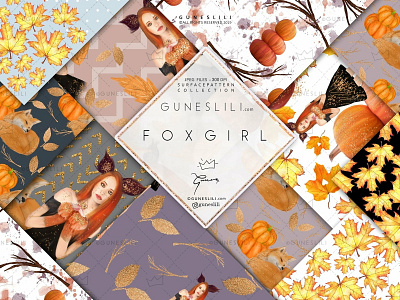 Fox and Girl Fall Digital Patterns background backgrounds branding color design elegant fabric fabric pattern floral flower illustration ink texture ink textures logo modern pattern print texture textured textures