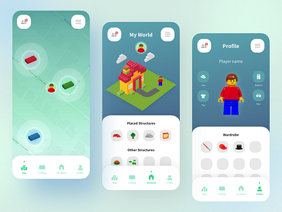 Lego Mobile Game App app branding dailyui design game game art game design gamer games games design gameui illustration lego legos map pokemongo profile ui ux world