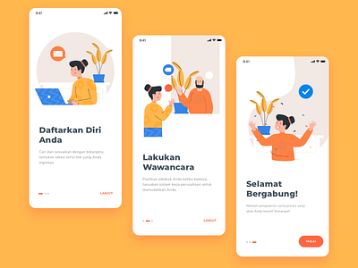 Job Onboarding App app cards character illustration job mobile onbording requirement