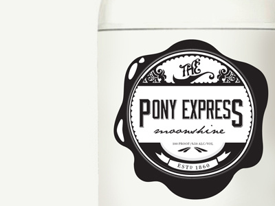Pony Express Logo Design bottle design drawn hand logo moonshine seal type wax western