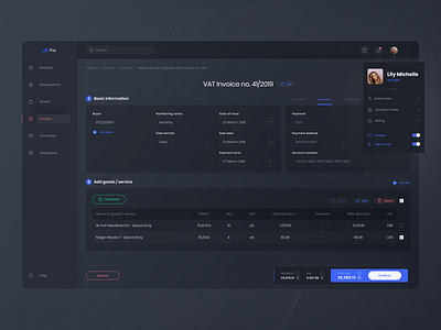 Invoice dark mode - Web App