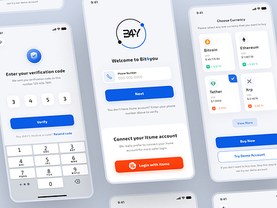 Bit4you - Crypto Currency Wallet app design blockchain blue clean crypto app crypto wallet design figma finance ios mobile mobile design mobile ui ui ui design ui ux design user experience user interface ux wallet app