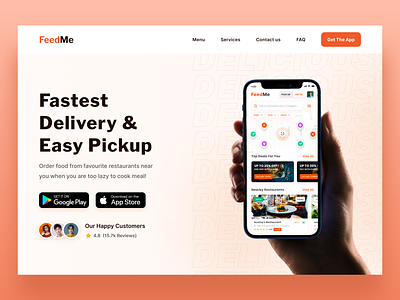 FeedMe - Food Delivery Landing Page cooking delivery eat food food delivery food delivery app food delivery landing page food delivery service food order foodie interface landing page pick up ui ui ux design ux web web design web interface website design