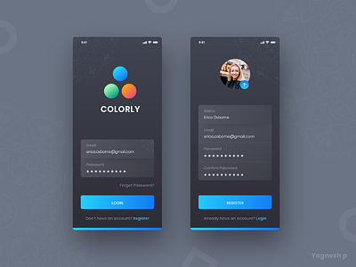 Daily UI Challenge #001 adobe xd clean dailui daily daily challange dailyui 001 dark app dark colors design gradient color login design madewithxd registerui simple design ui ux design uichallenge uidesign uxdesign
