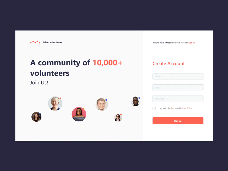 Sign Up Page 100daysofui adobe xd dailyui dailyui 001 dailyuichallenge dailyuidesign design interaction interface log in sign up ui uiux user experience user inteface ux web web design website website design