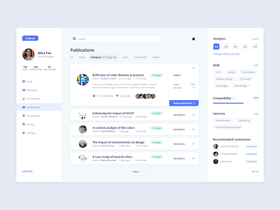 Researchers Network User Profile 100daysofui adobe xd dailychallenge dailyui dailyui006 dailyuidesign dashboard design network publication research social network ui ui ux user experience user interface user profile ux