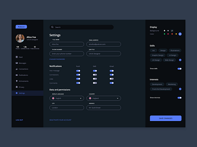 Researchers Network User Profile Settings 100daysofui adobe xd dailyui dailyui007 dailyuichallenge dailyuidesign dashboad network publication research settings settings page settings ui social network ui ui ux user experience user inteface user profile ux