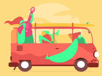 Greenfellas in a kombi animation character design design flat mograph motion