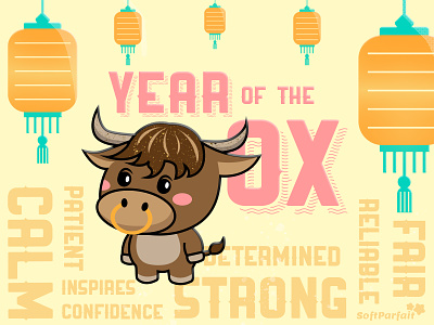 2021 Year of the Ox chinese new year cute cute animal cute illustration design flat happy new year illustration lunar new year lunarnewyear vector vector illustration