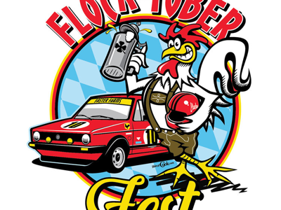 Flocktober Fest design automotive cartoon illustration illustrator racing rooster t shirt vector