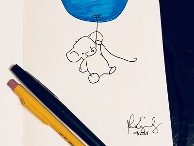 Little Elephant and his balloon illustration marker markers pen drawing pencil sketch