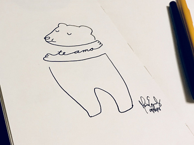 Te amo bear cartoon drawing illustration pen drawing pencil sketch