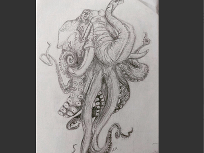 Octo-phant charcoal drawing graphite pencil sketch sketch
