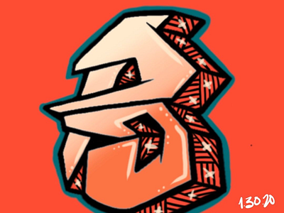 Graffiti Letter B - 02 graffiti green letter b orange pattern procreate